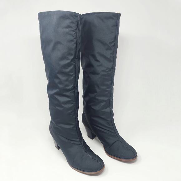 Golo Boots Women 8M Vintage 1970s Black Nylon Sheepskin Fold Over Waterproof - Picture 3 of 13